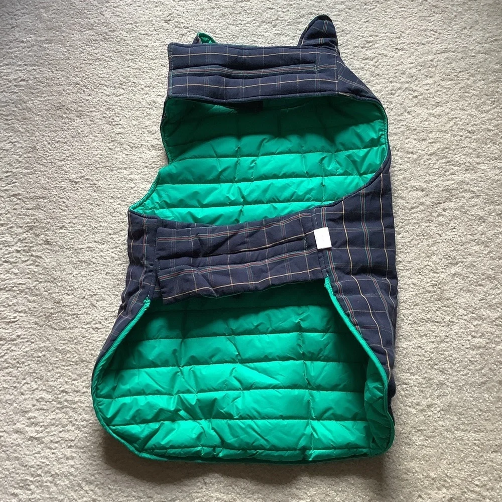 BOOTS & BARKLEY Reversible Puffer Vest XL Dog Coat NEW Green Navy Plaid Heritage